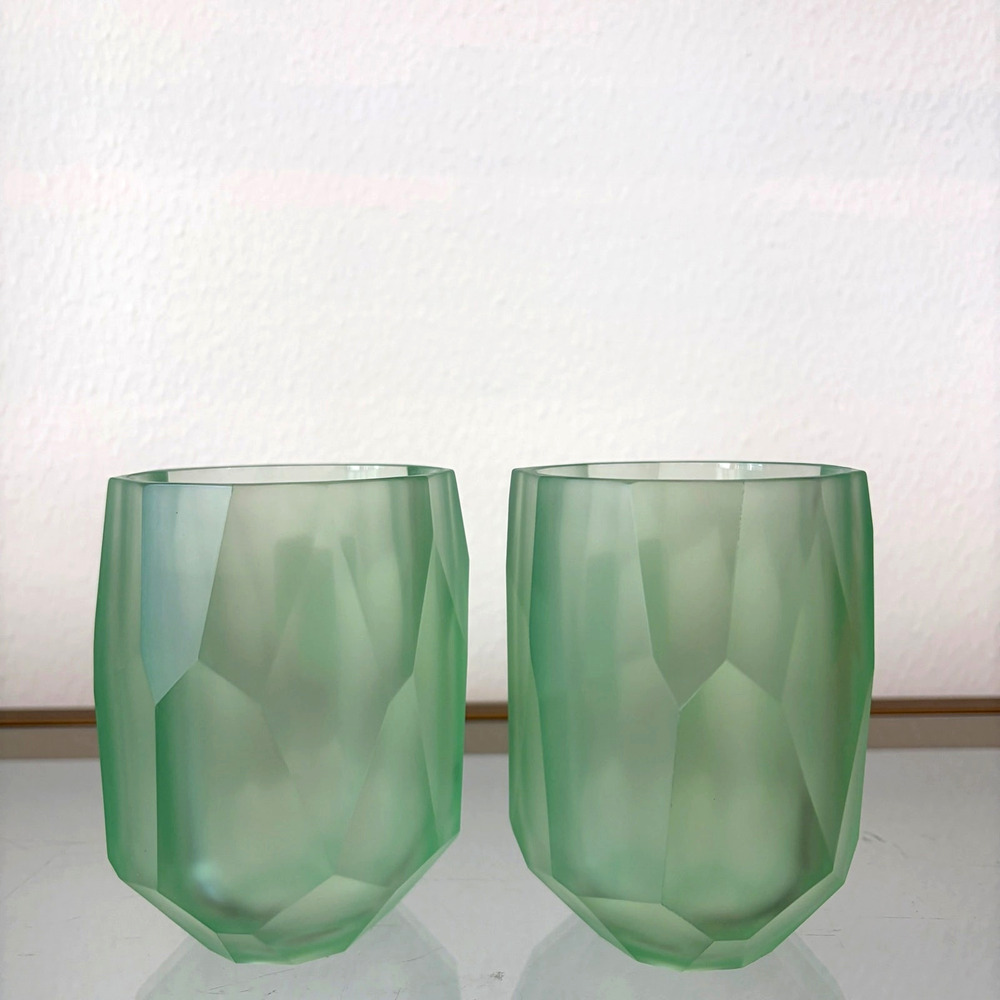 Rachel Zoe Frosted Geometric Acrylic Glass Set of 2 Mint Green Indoor Outdoor